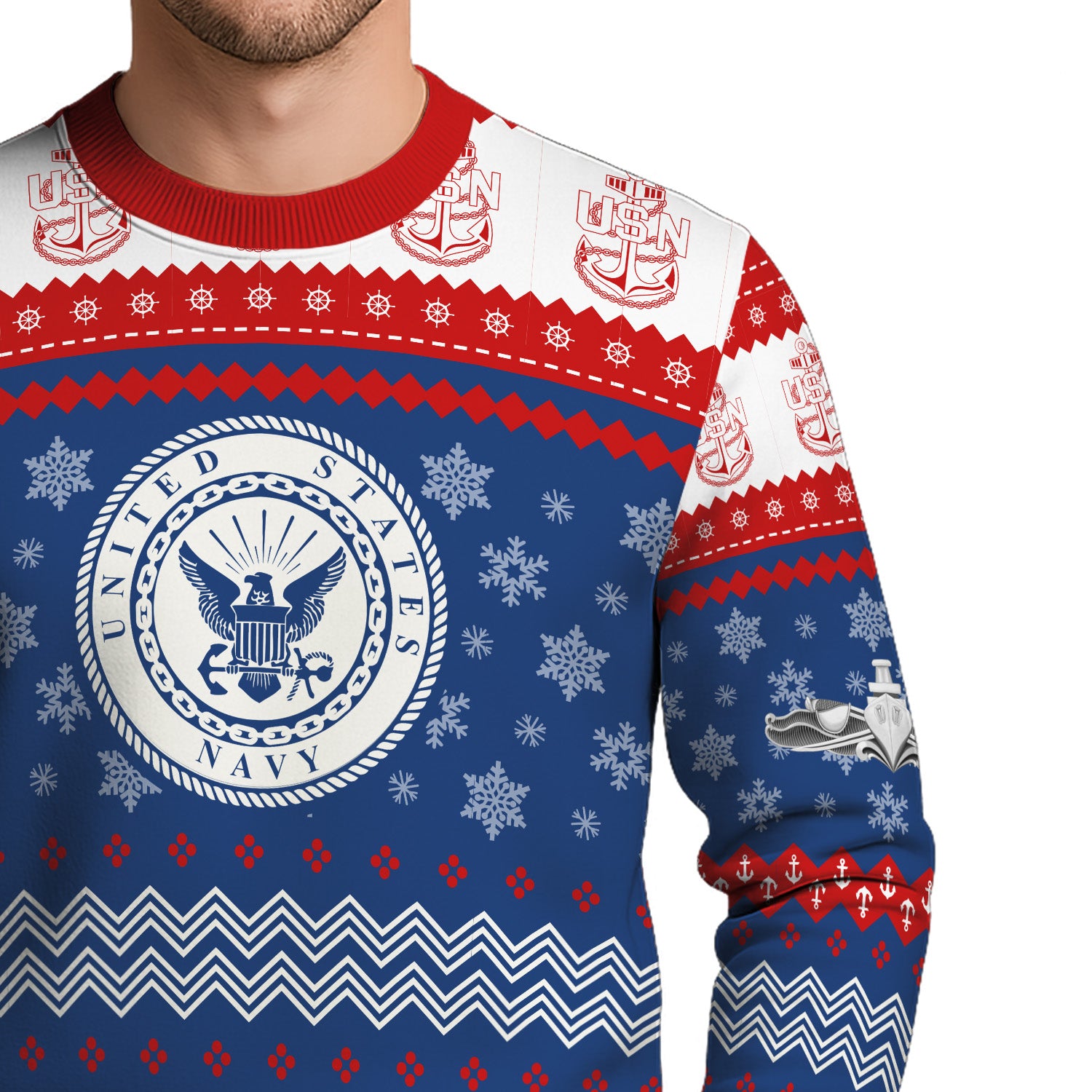 Custom Ranks US Navy Ugly Christmas Sweater for Women Men KRUST04