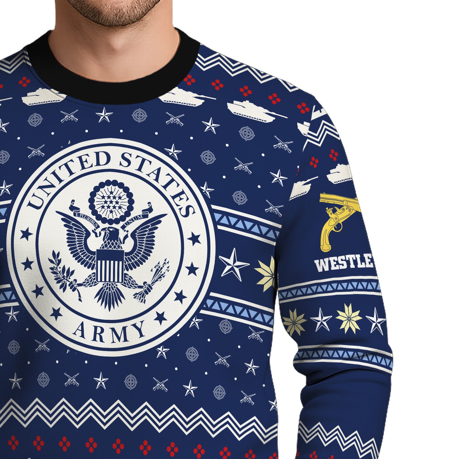 Custom Ranks And Text US Army Ugly Christmas Sweater for Women Men KRUST01