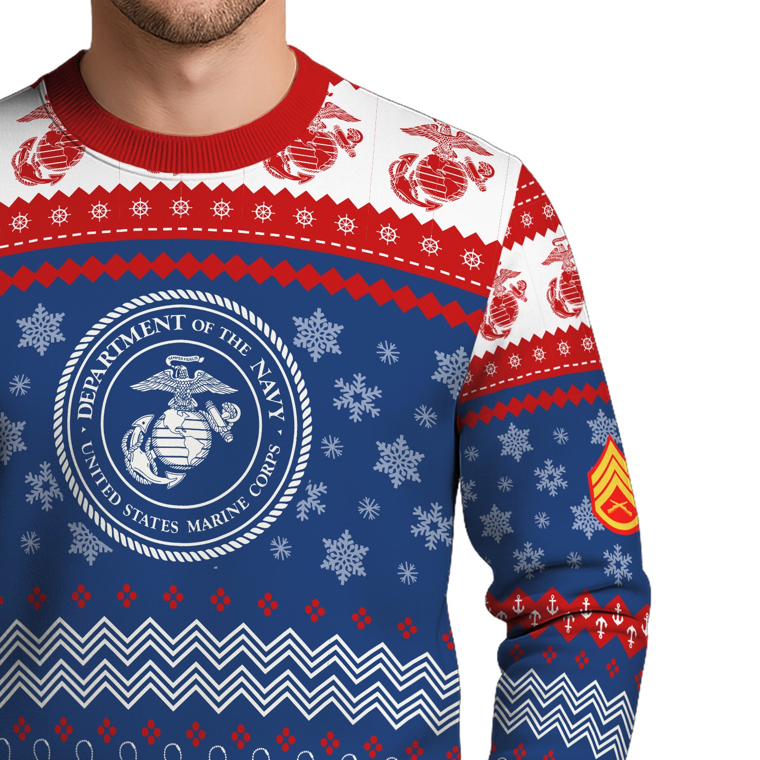 Custom Ranks USMC Ugly Christmas Sweater for Women Men KRUST04