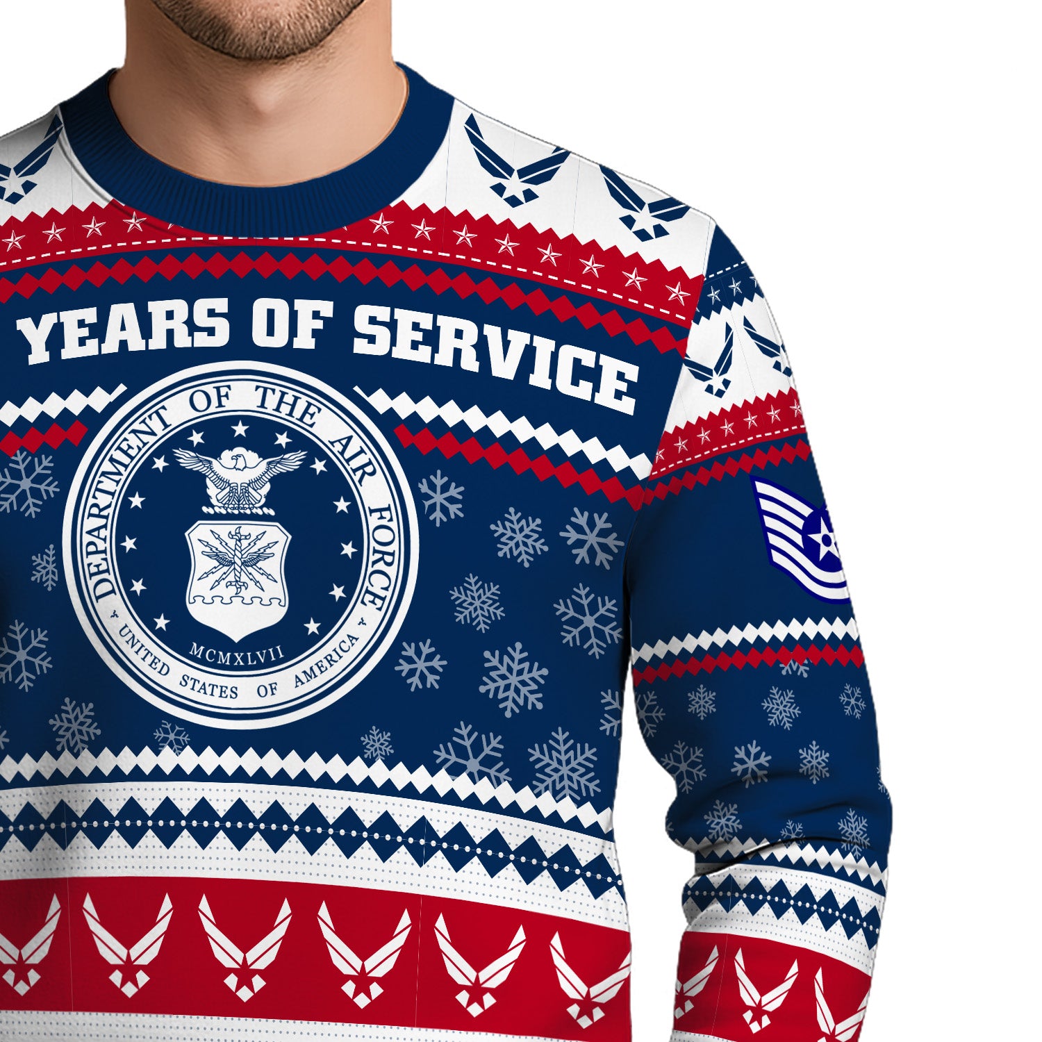 Custom Ranks US Air Force Ugly Christmas Sweater for Women Men KRUST03