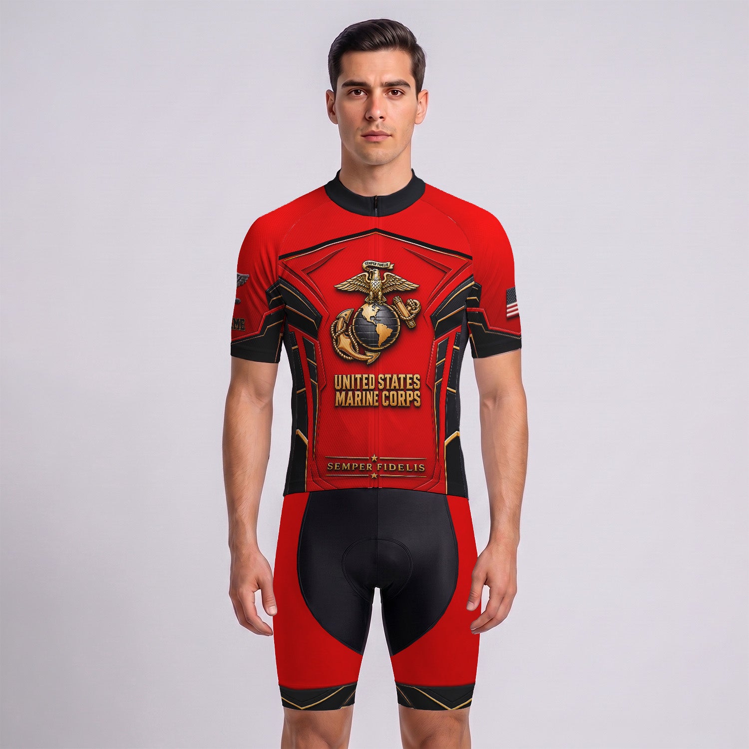 Personalized USMC Cycling Jersey Custom Military Name & Rank Gift
