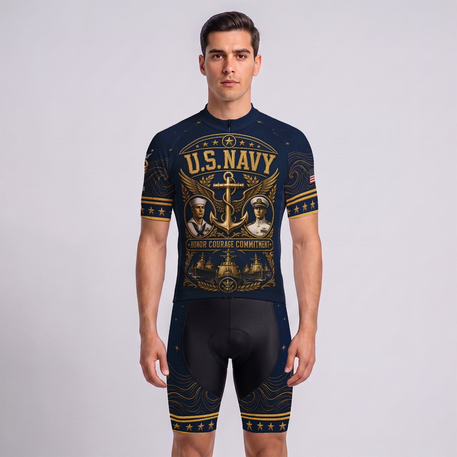 Personalized US Navy Cycling Jersey Custom Name & Rank Shirt