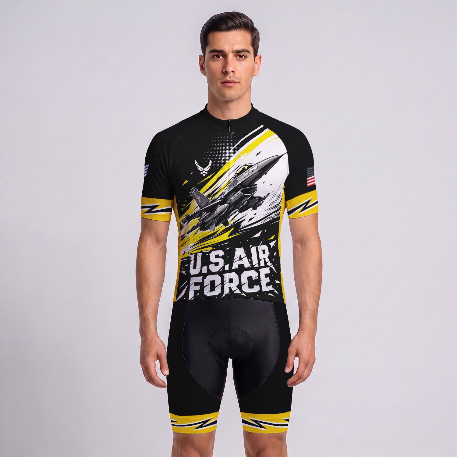 Custom USAF Cycling Jersey Personalized Name Rank Veteran Bike Shirt