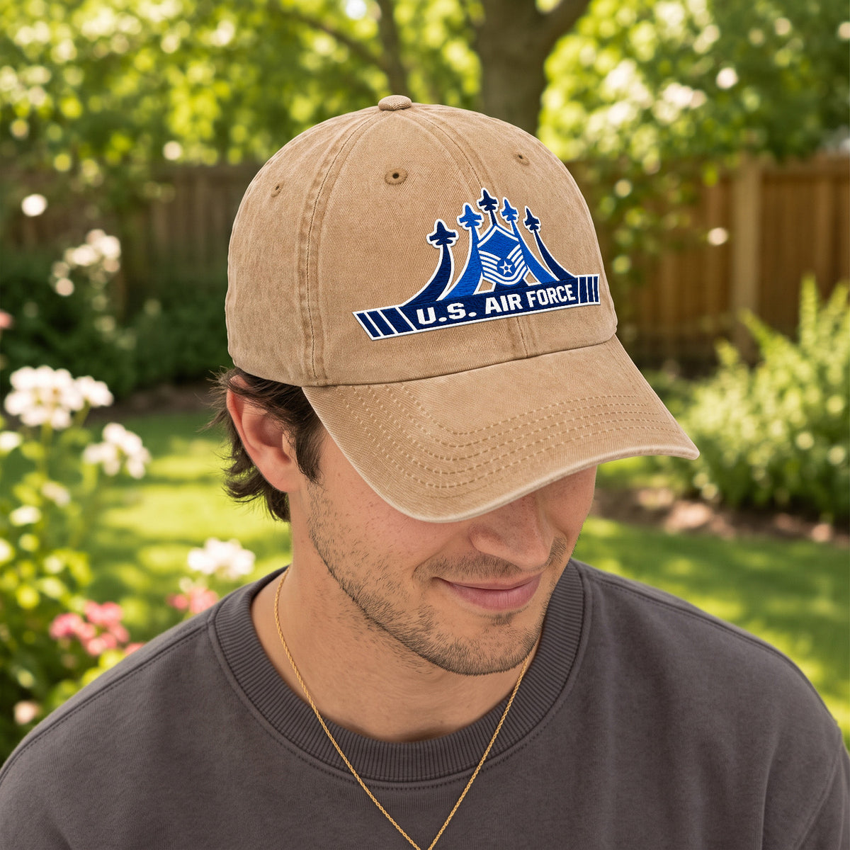 Personalized Air Force Military Washed Cap Custom Rank and Text