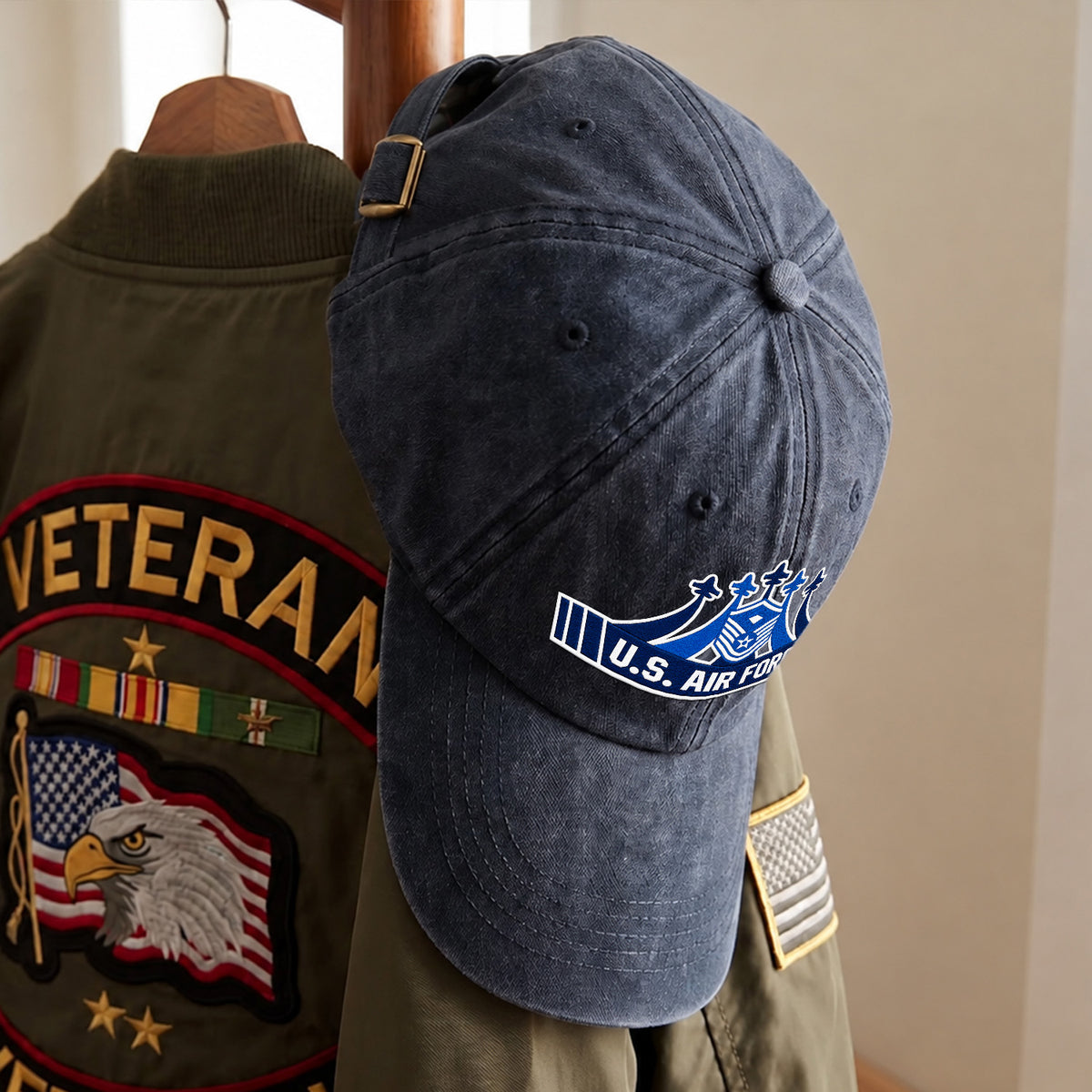 Personalized Air Force Military Washed Cap Custom Rank and Text