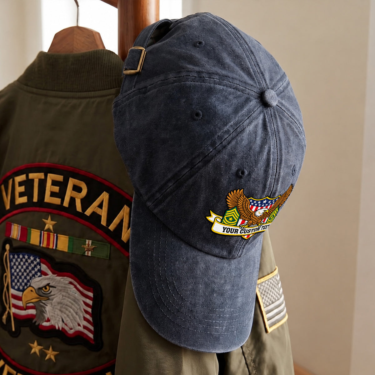 U.S. Army Embroidered Cap Custom Rank Text Veteran Gift