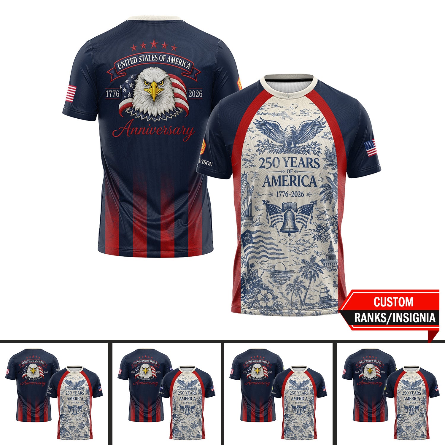 USA 250 Years T Shirt Eagle Patriotic 1776-2026 AOP Tee