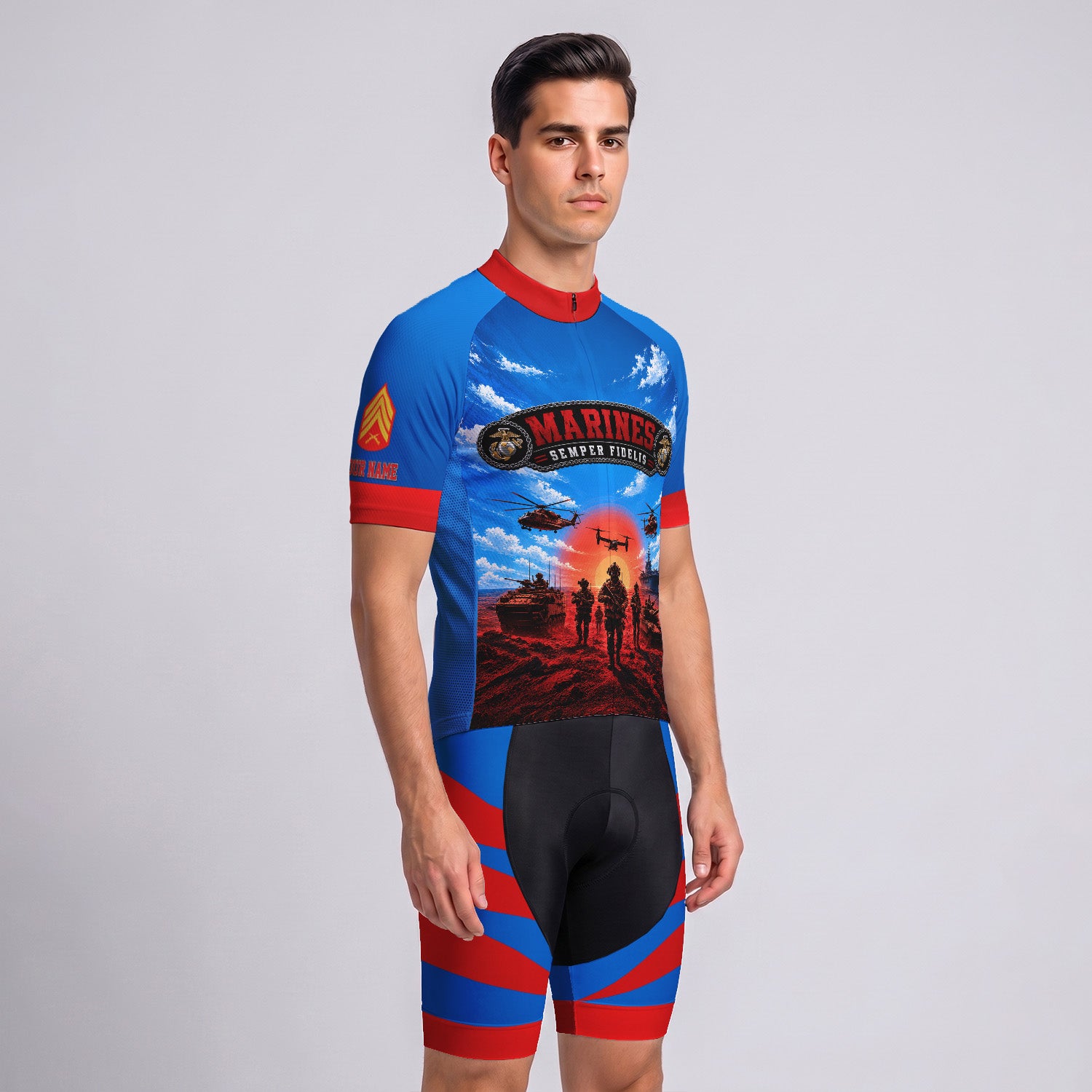 Custom Marine Corps Cycling Jersey Personalized Name & Military Rank