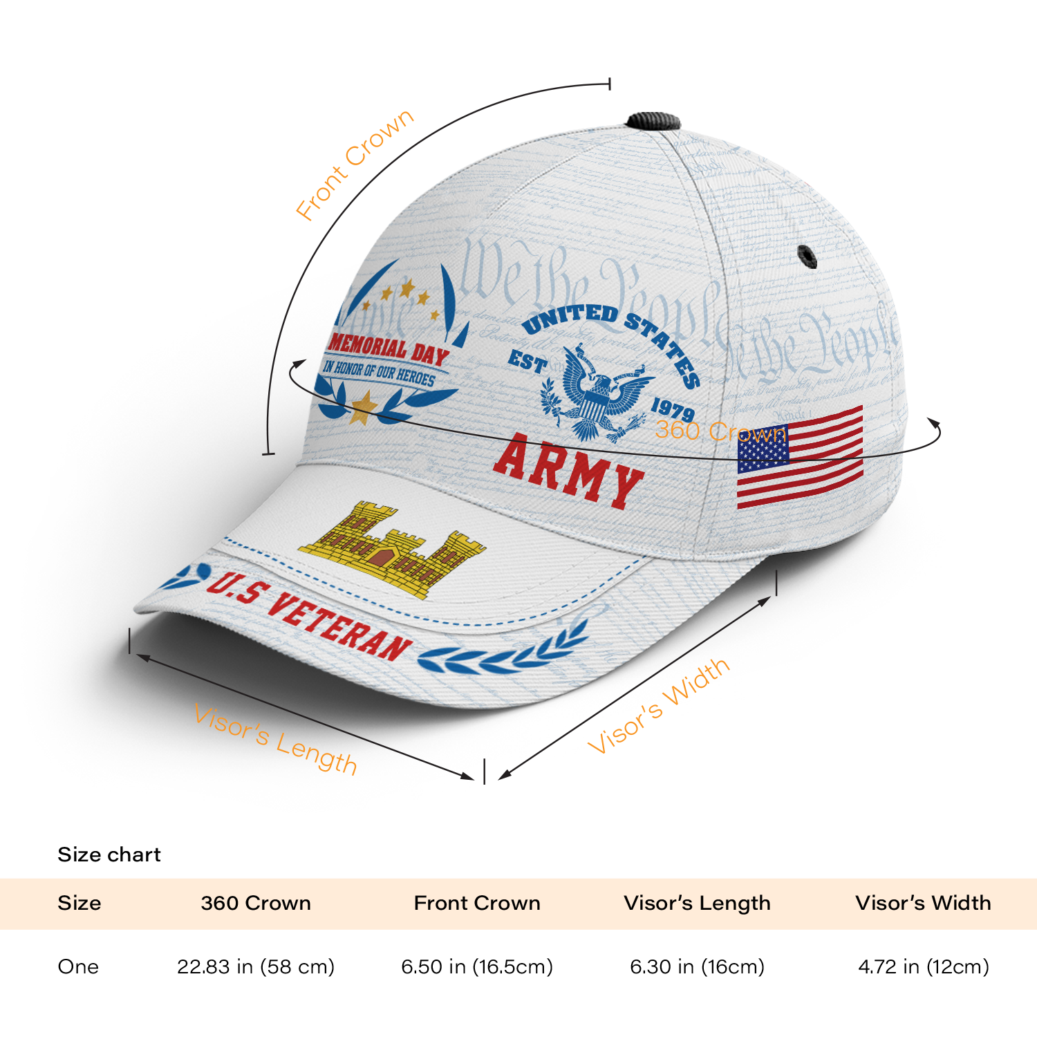 Custom Ranks/Insignia, Personalized Name And Years Served All Over Prints Premium Classic Cap KAOVC15