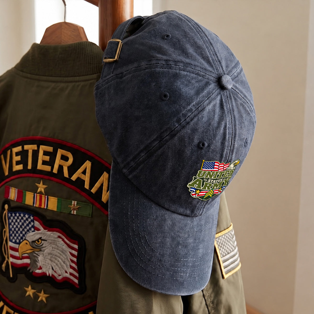 Personalized U.S. Army Embroidered Washed Cap Custom Rank and Text