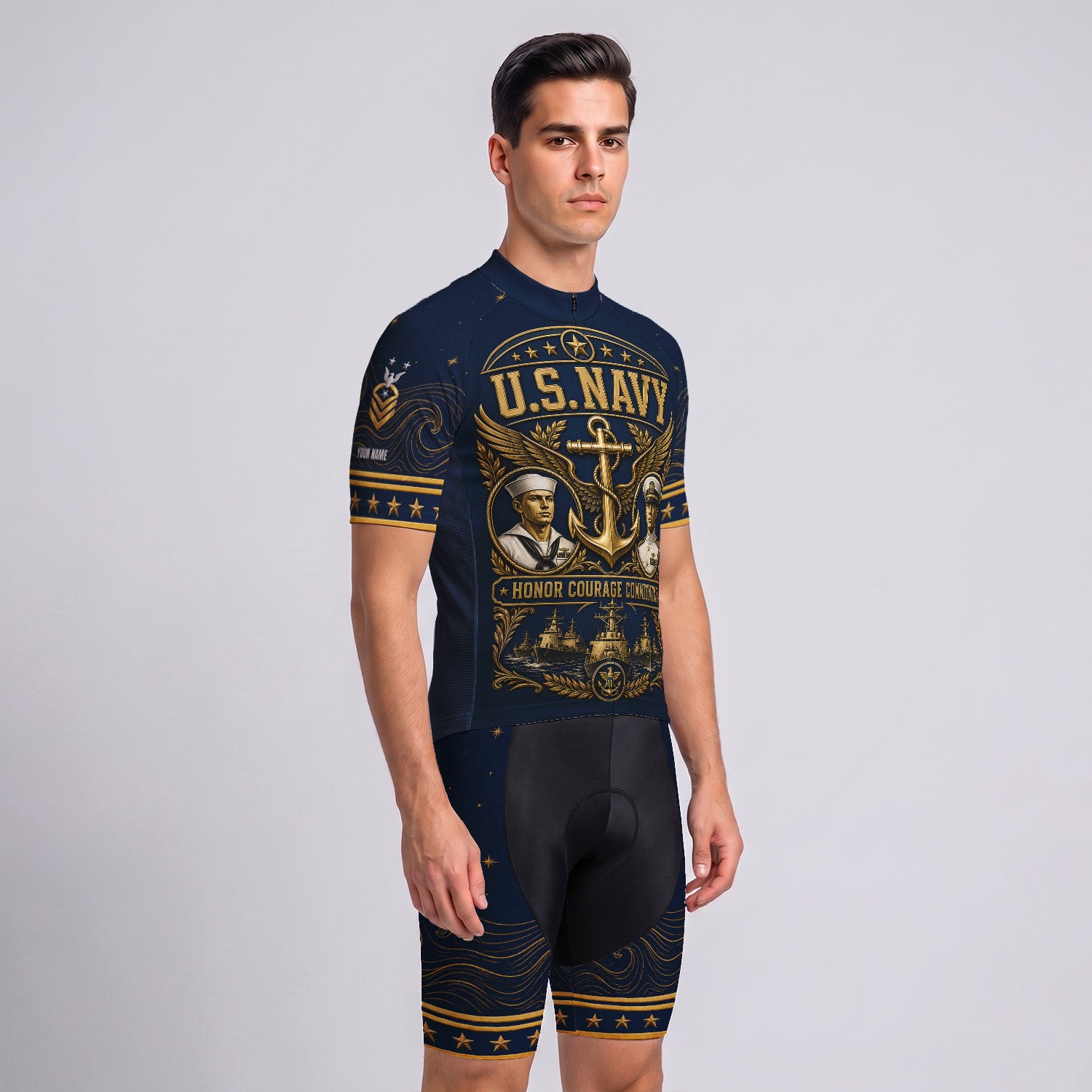 Personalized US Navy Cycling Jersey Custom Name & Rank Shirt