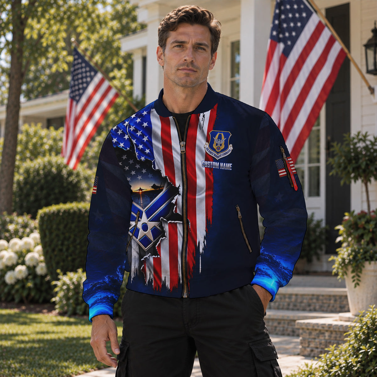 Personalized U.S. Air Force Bomber Jacket Custom Rank & Text Veteran Gift