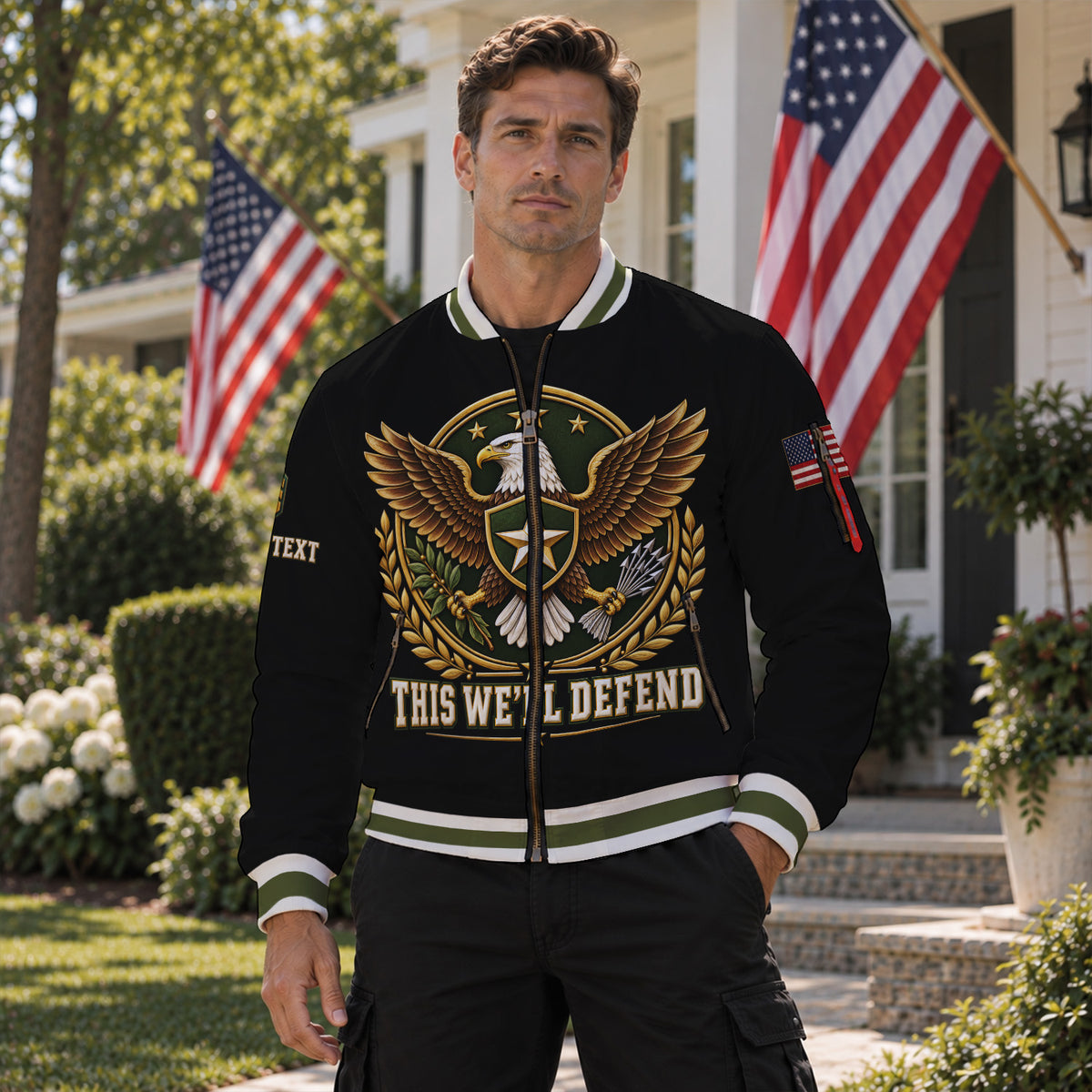 Custom US Army Veteran Bomber Jacket Personalized Name Rank Military Gift