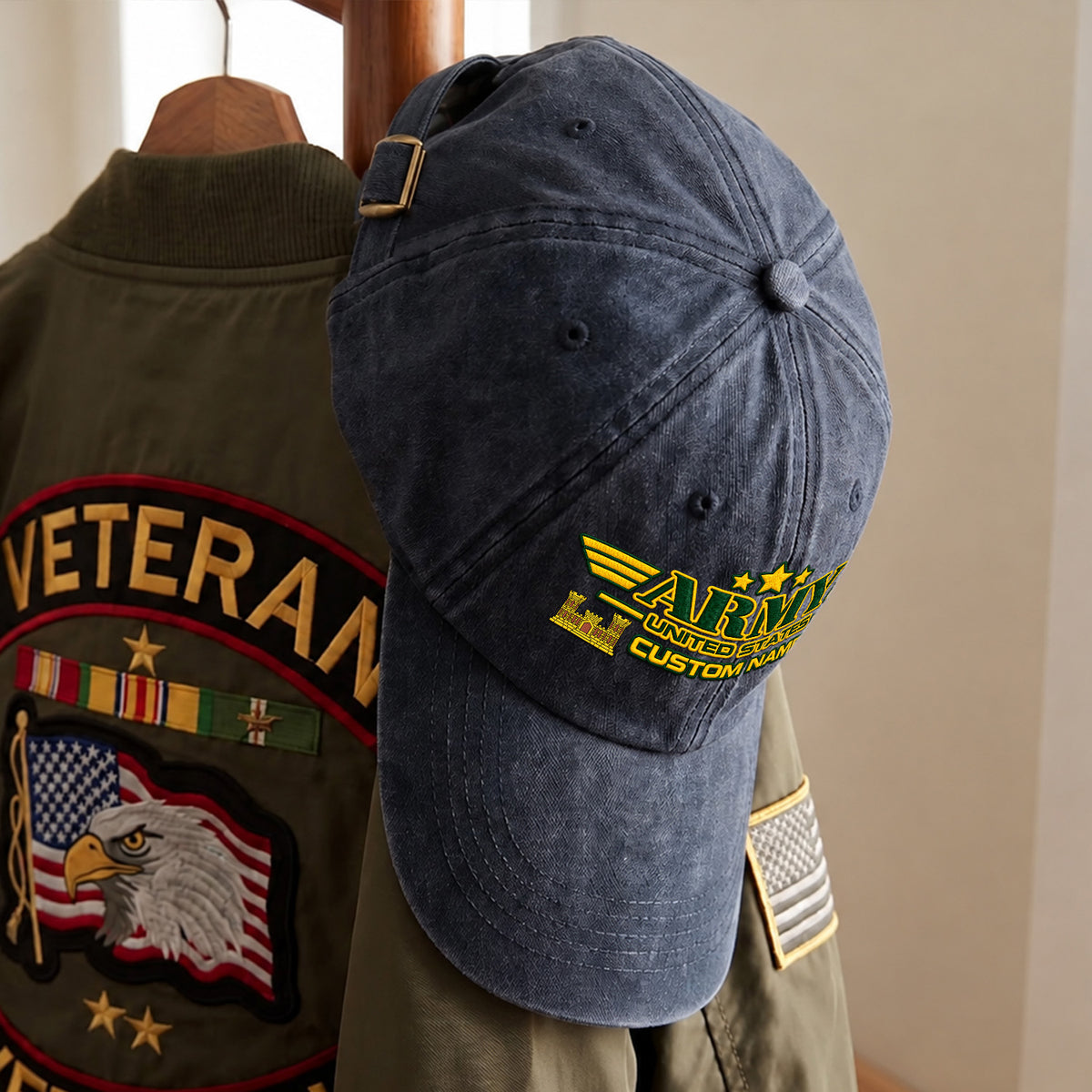 U.S. Army Washed Cotton Cap Personalized Rank and Custom Text