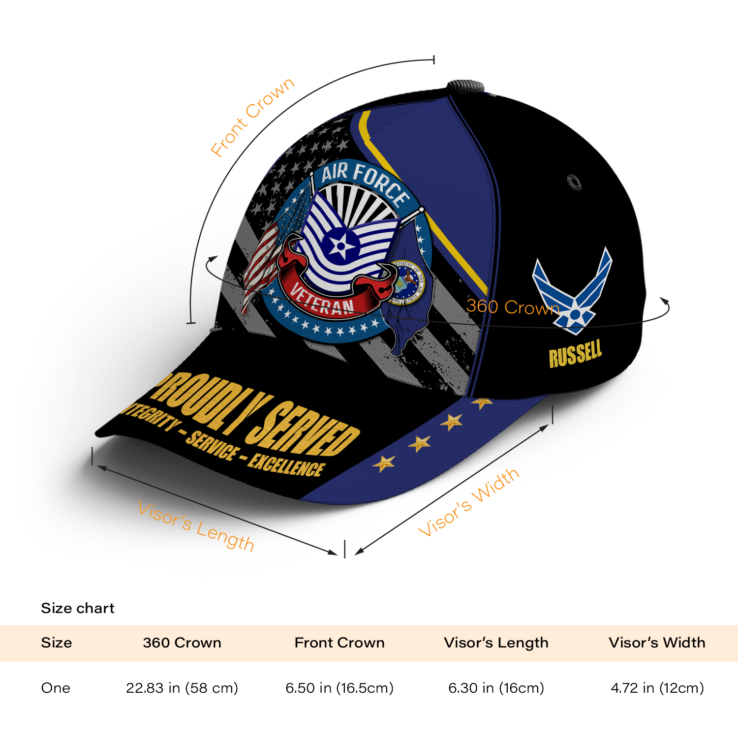 Custom Ranks/Insignia, Personalized Name And Years Served All Over Prints Premium Classic Cap KAOVC07