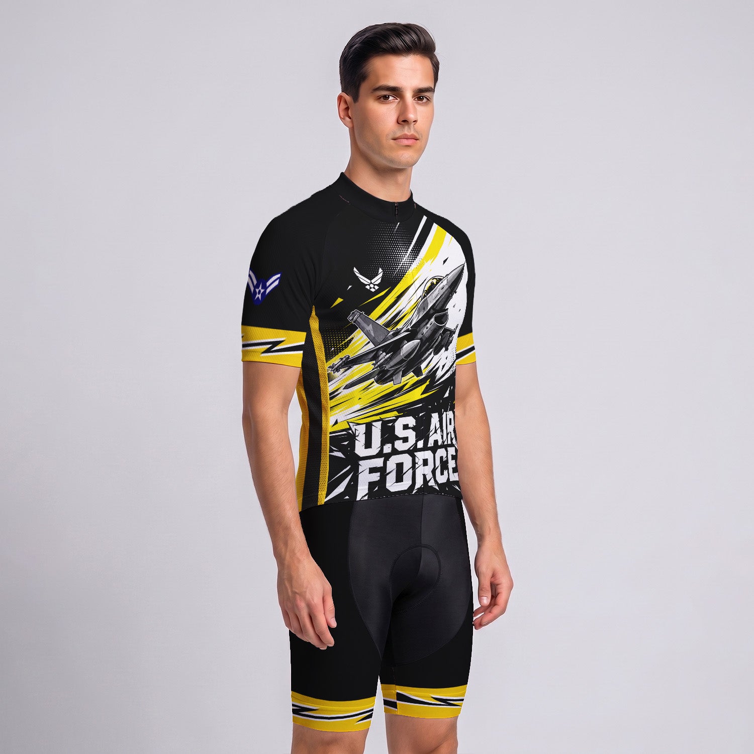 Custom USAF Cycling Jersey Personalized Name Rank Veteran Bike Shirt