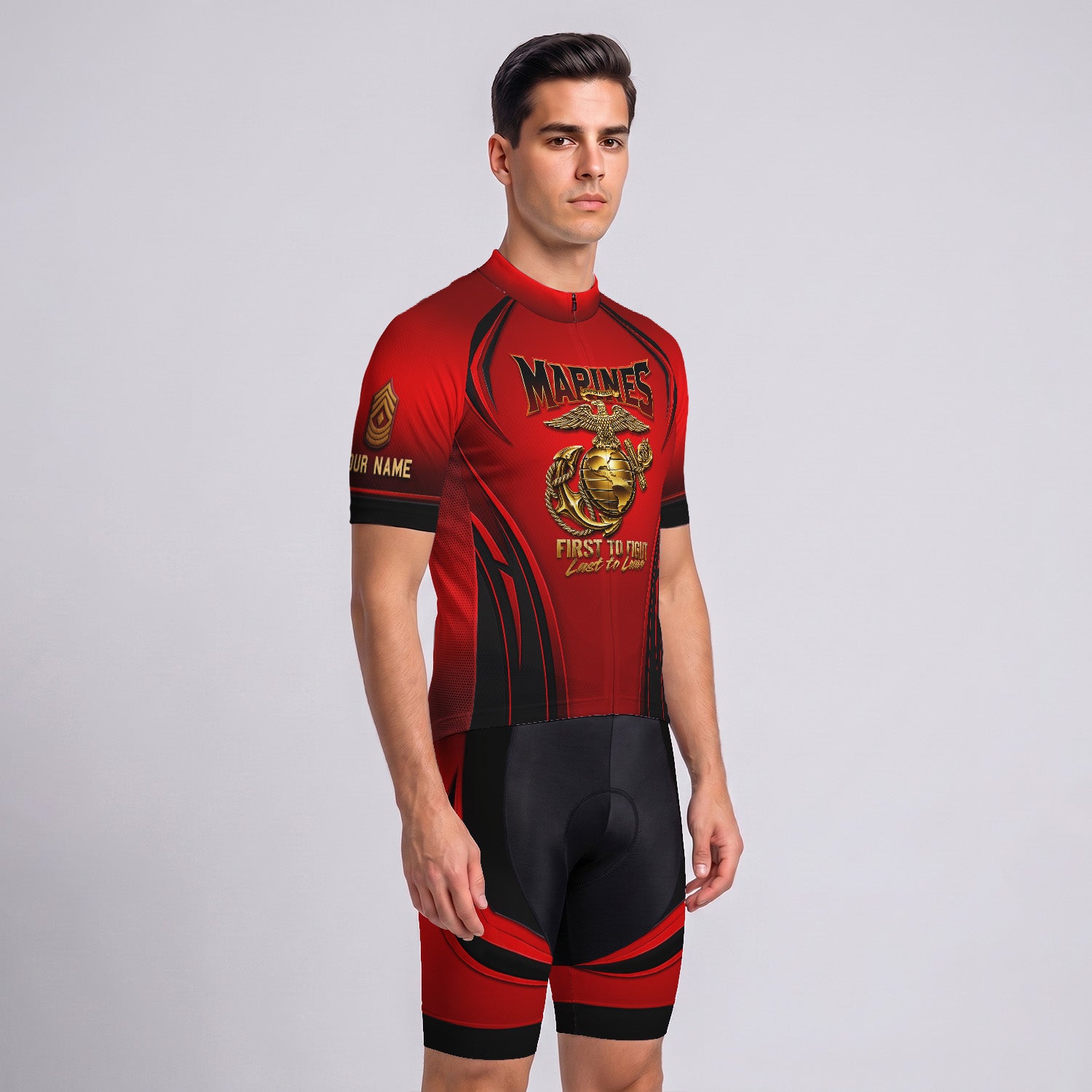 Custom USMC Cycling Jersey Personalized Marine Veteran Rank Bike Jersey
