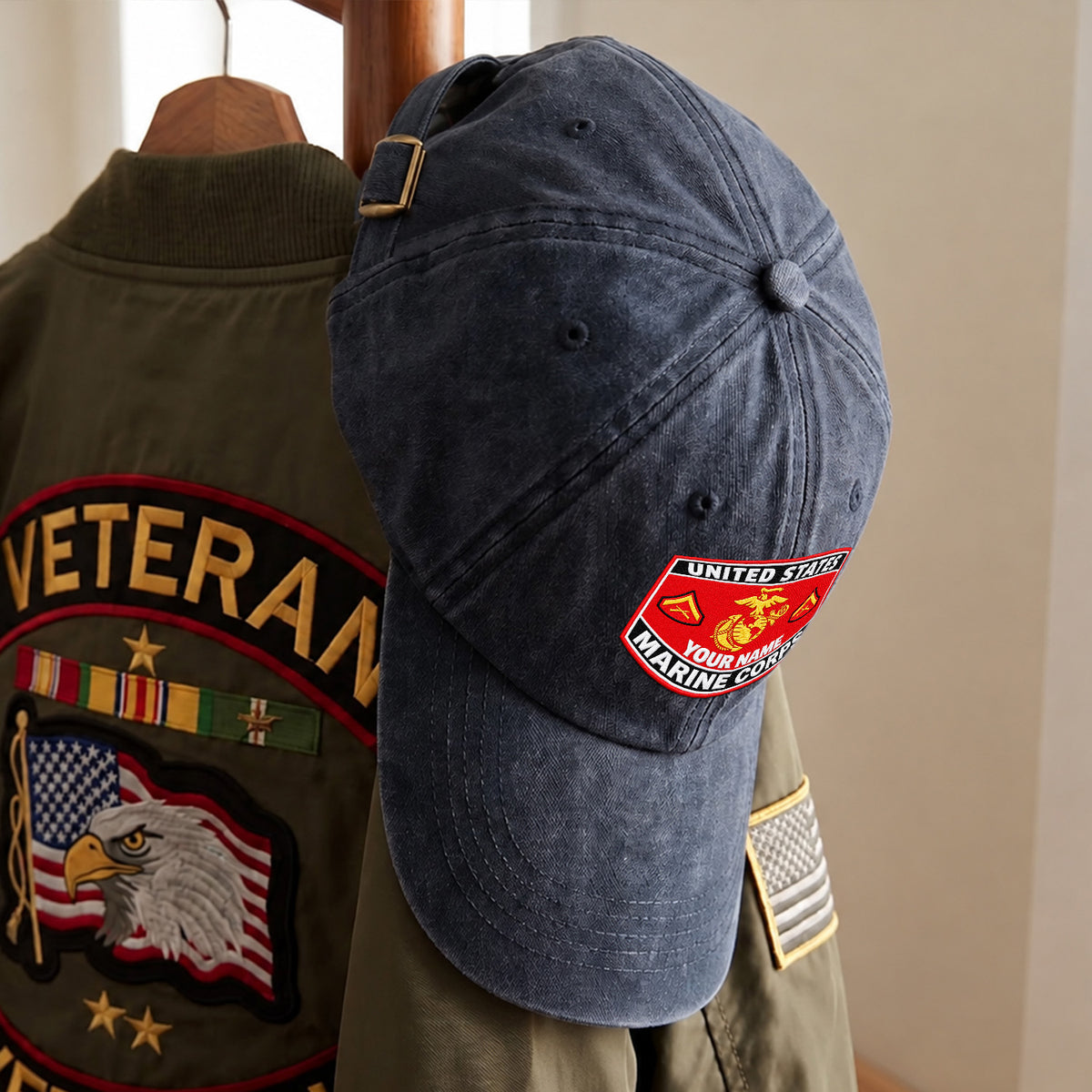 Personalized USMC Cotton Cap Custom Rank and Text