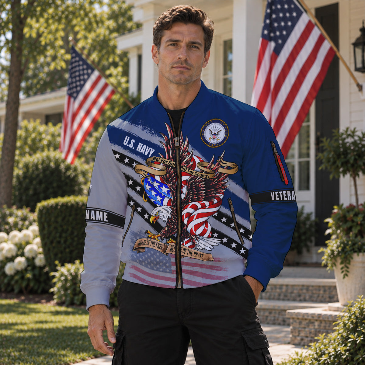Personalized US Navy Bomber Jacket Custom Rank Name