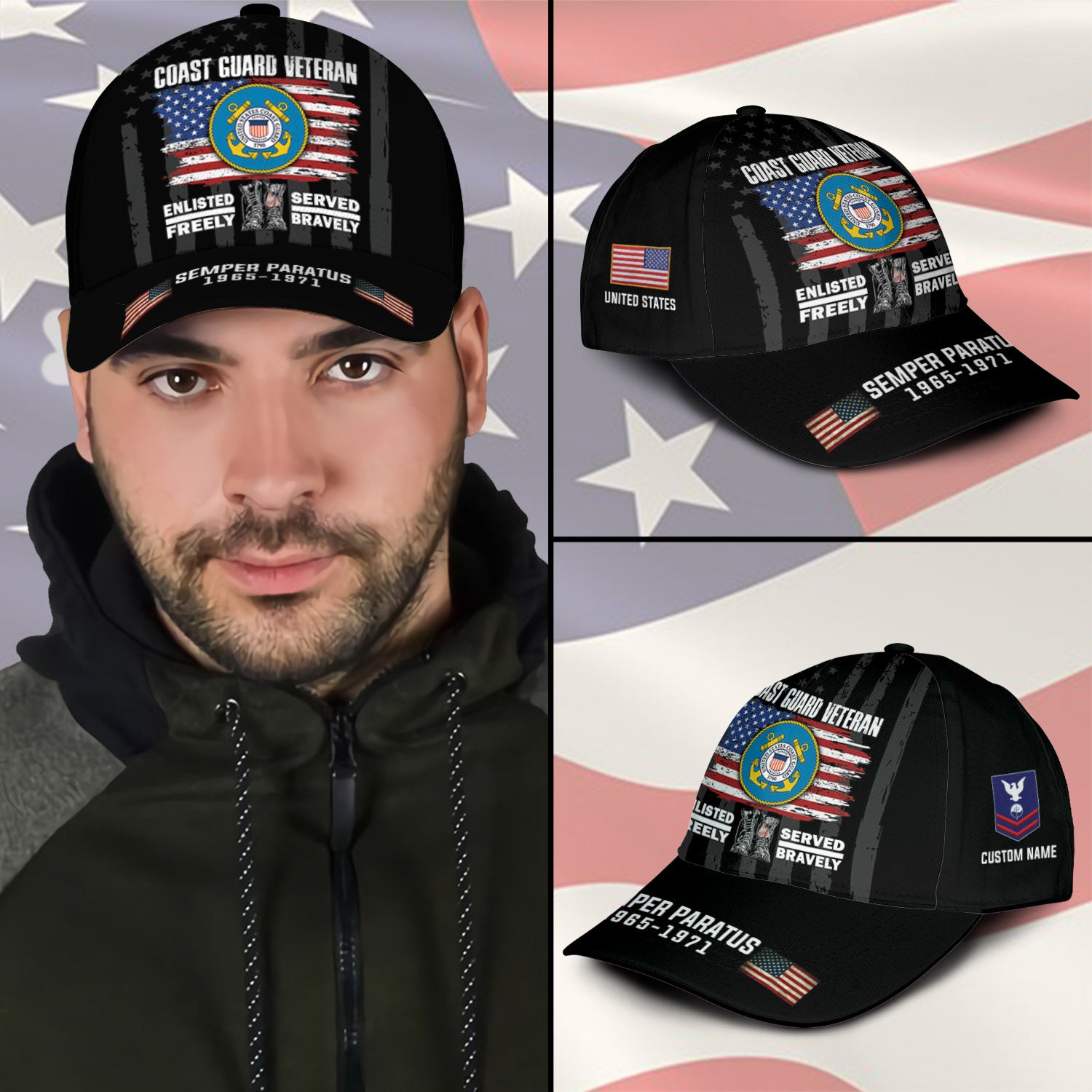 US Military Veteran Military Mottos Custom Ranks/Insignia, Personalized Name And Years Served All Over Prints Premium Classic Cap