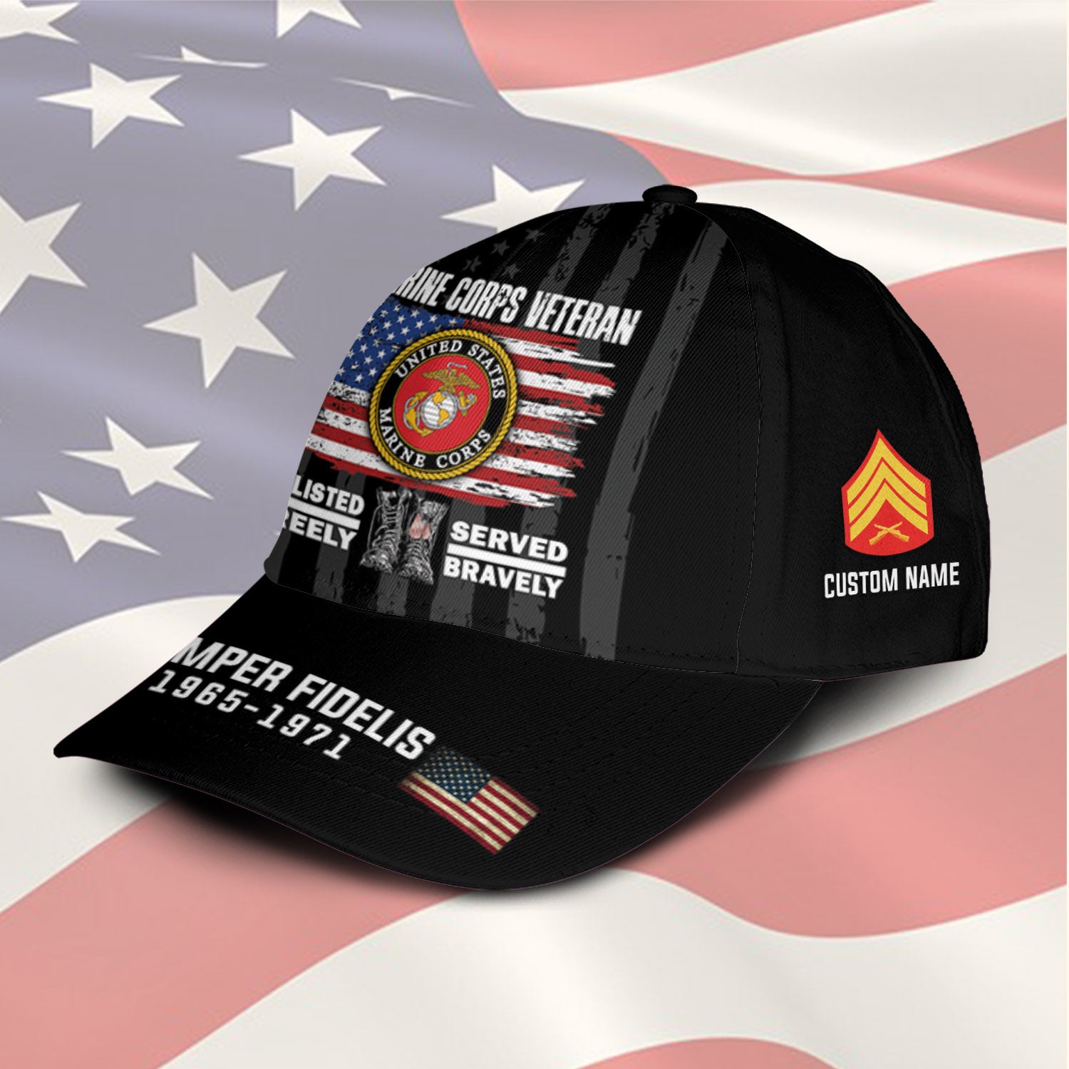 US Military Veteran Military Mottos Custom Ranks/Insignia, Personalized Name And Years Served All Over Prints Premium Classic Cap