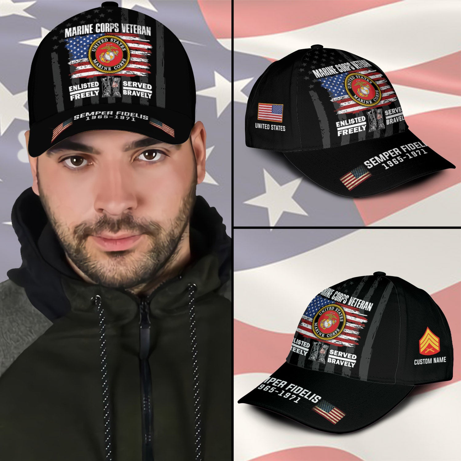 US Military Veteran Military Mottos Custom Ranks/Insignia, Personalized Name And Years Served All Over Prints Premium Classic Cap