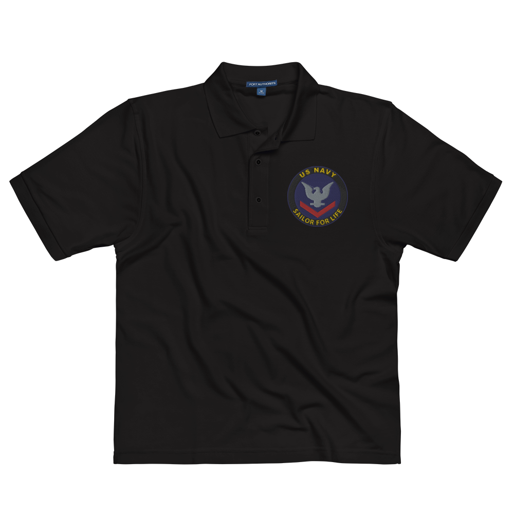 Custom US Navy Ranks, Insignia Sailor For Life Embroidered Port Authority Polo Shirt