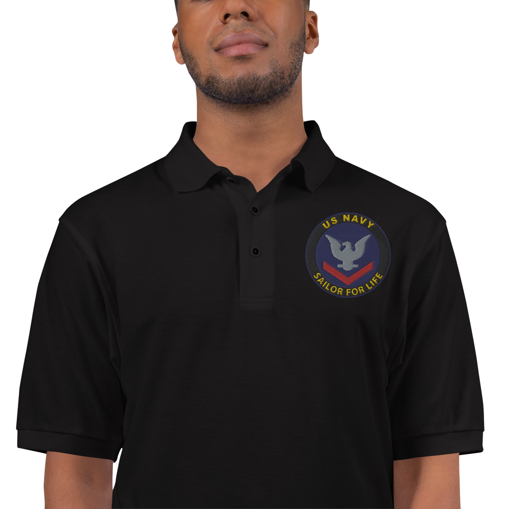 Custom US Navy Ranks, Insignia Sailor For Life Embroidered Port Authority Polo Shirt