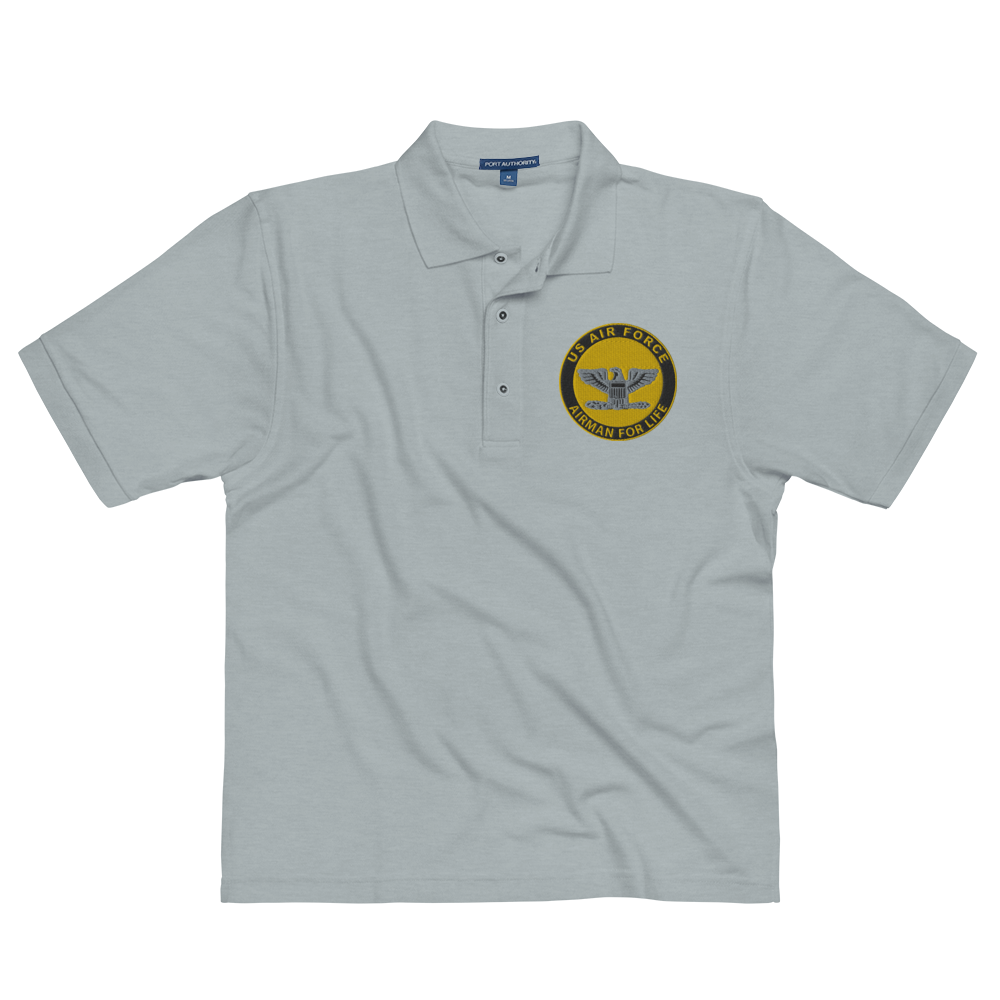 Custom US Air Force Ranks, Insignia Airman For Life Embroidered Port Authority Polo Shirt