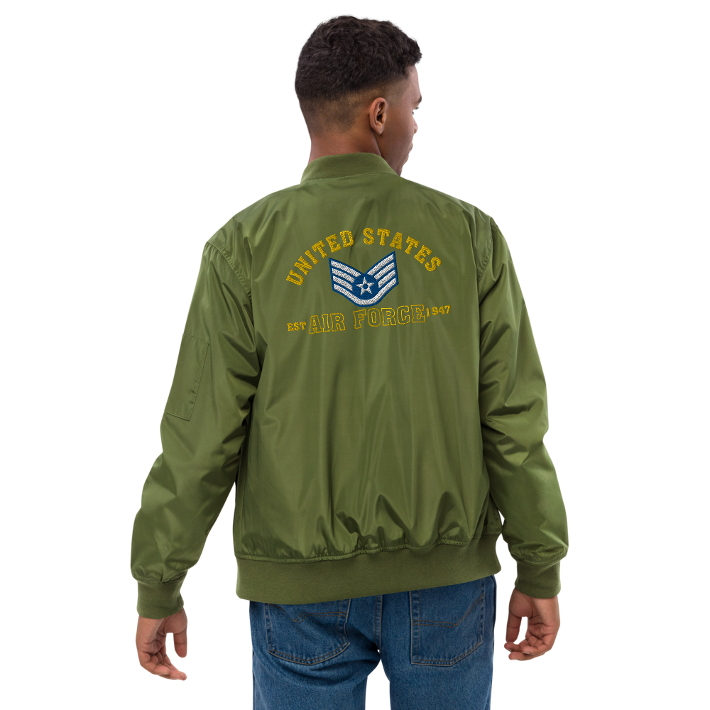 US Air Force EST. 1947, Custom US Air Force Ranks, Insignia On Back, Embroidered Recycled Bomber Jacket