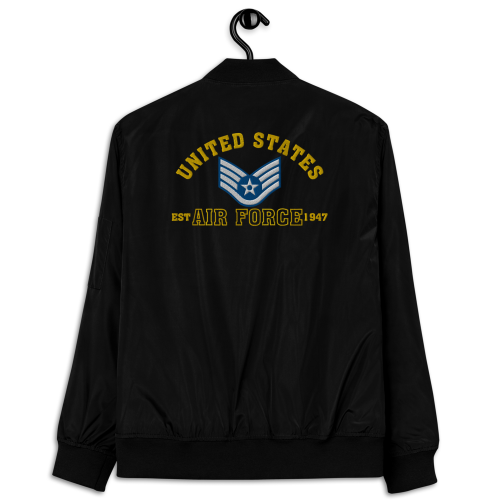 US Air Force EST. 1947, Custom US Air Force Ranks, Insignia On Back, Embroidered Recycled Bomber Jacket