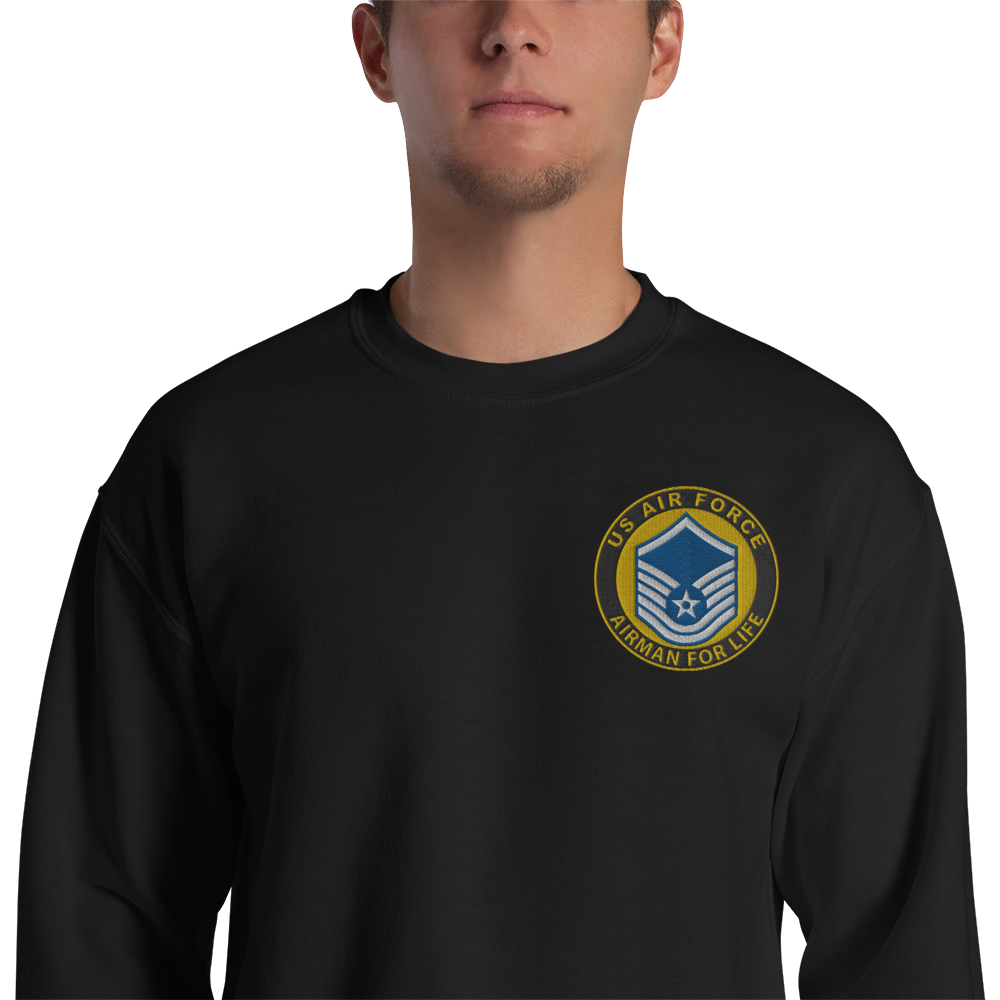 Custom US Air Force Ranks, Insignia Airman For Life Embroidered Unisex Sweatshirt