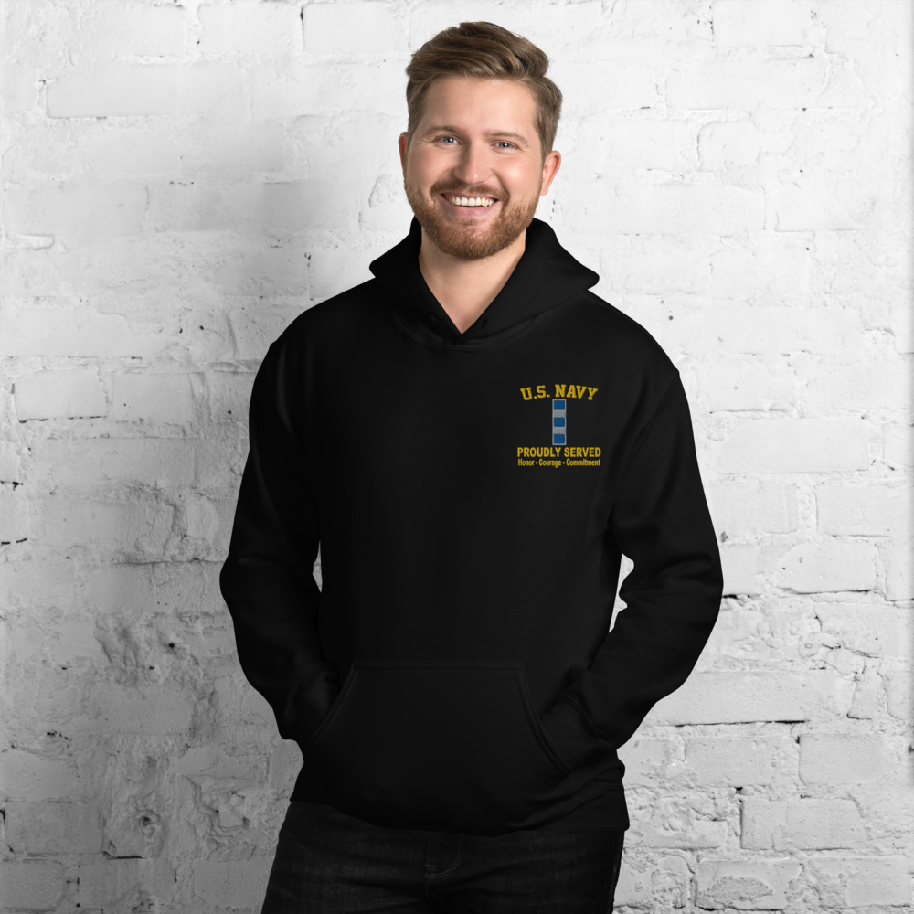 Custom US Navy Ranks, Insignia Core Values Embroidered Unisex Hoodie