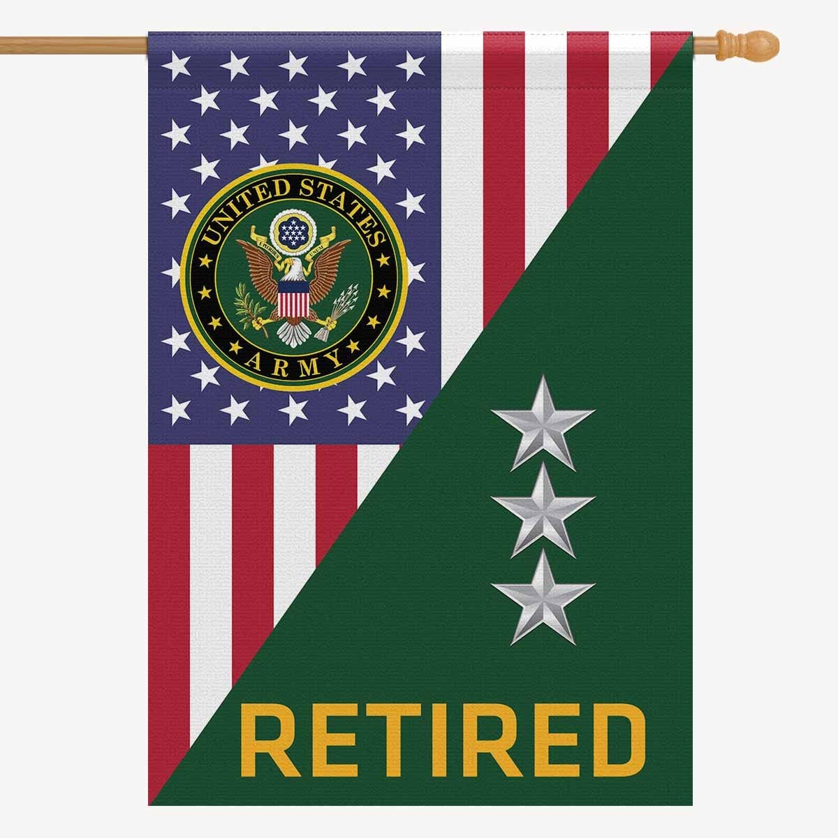 US Army O-9 Lieutenant General O9 LTG Retired House Flag 28 Inch x 40 Inch 2-Side Printing-HouseFlag-Army-Ranks-Veterans Nation