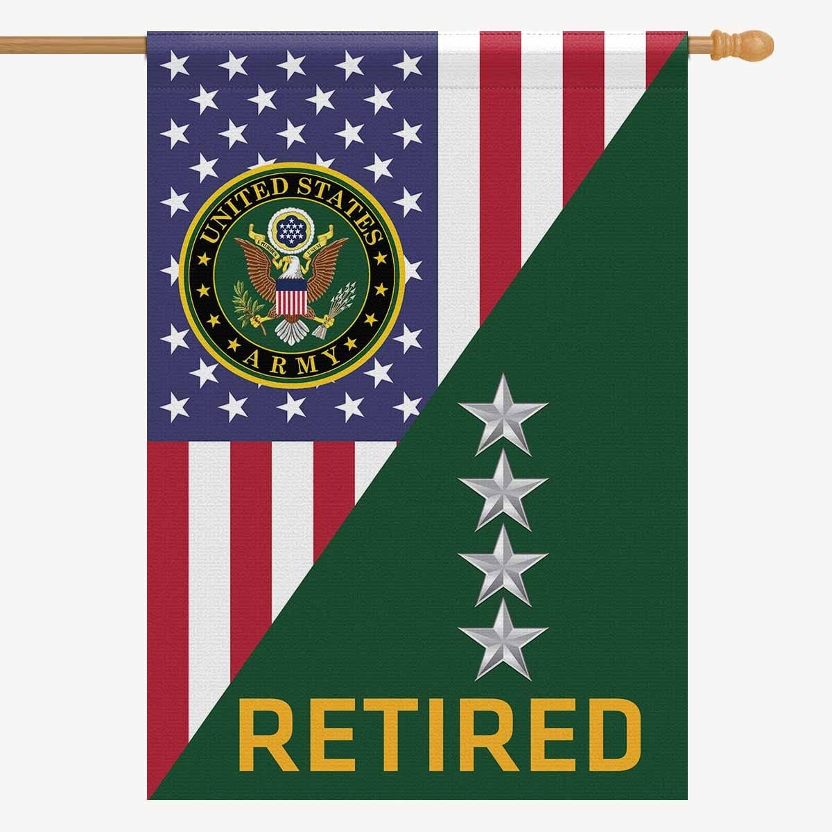 US Army O-10 General O10 GEN Retired House Flag 28 Inch x 40 Inch 2-Side Printing-HouseFlag-Army-Ranks-Veterans Nation