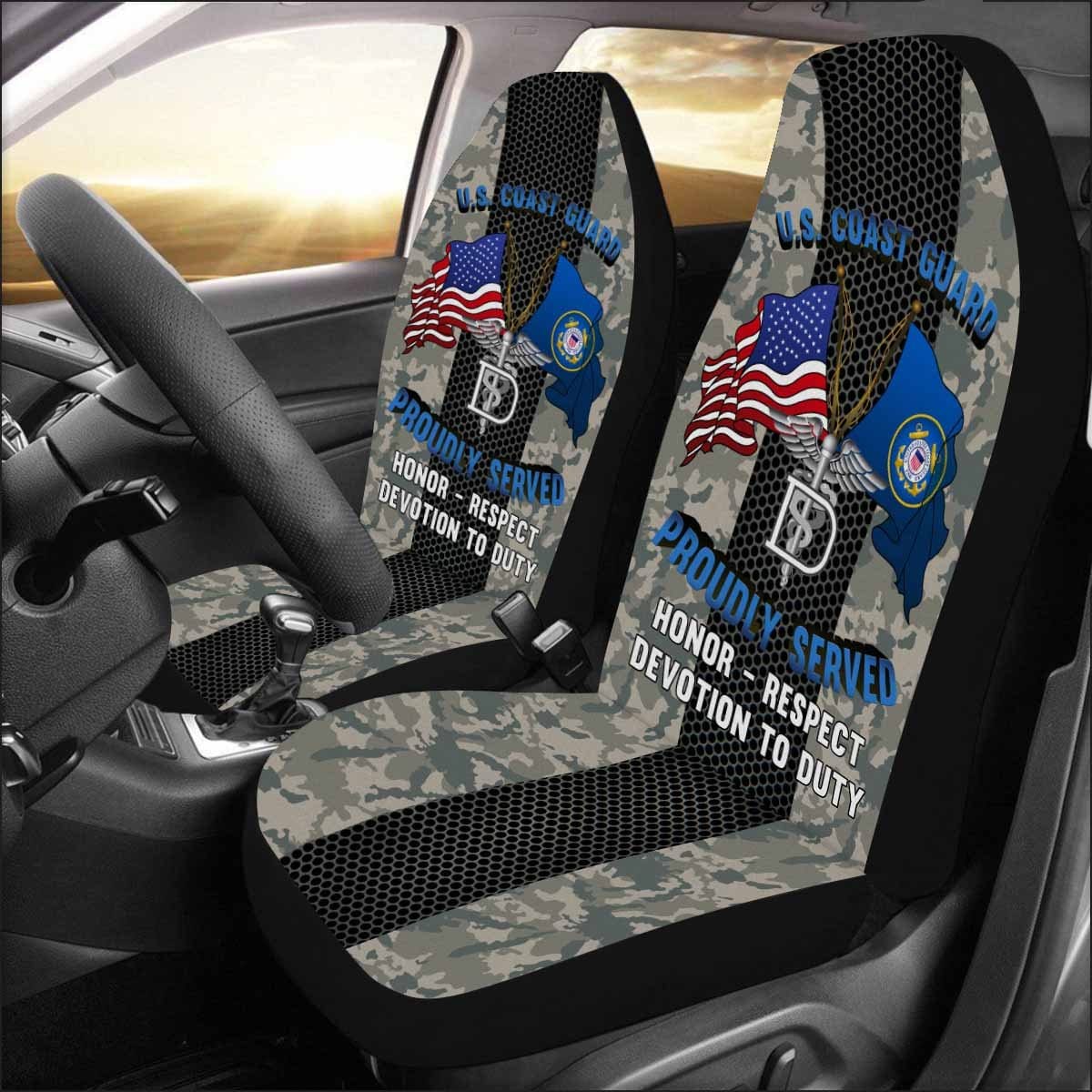 US Coast Guard Dental Technician DT Logo Proudly Served - Car Seat Covers (Set of 2)-SeatCovers-USCG-Rate-Veterans Nation