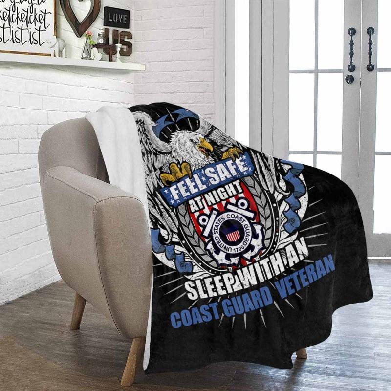 Feel Safe At Night Sleep With A Coast Guard Veteran Sherpa Blanket - 50x60-Blankets-USCG-Logo-Veterans Nation