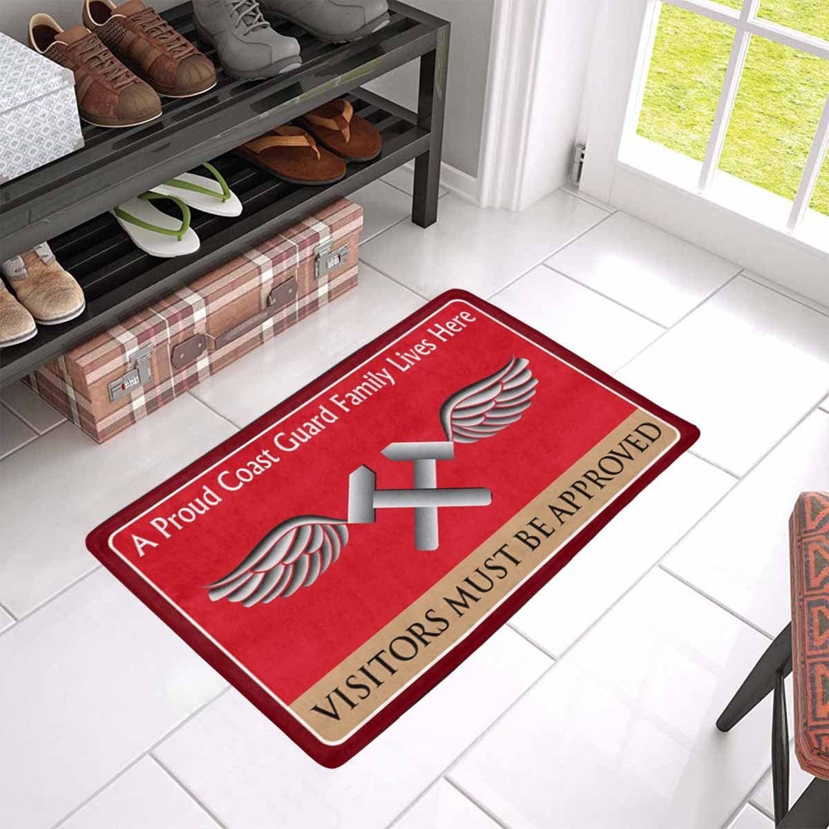 US Coast Guard Aviation Metalsmith AM Logo Family Doormat - Visitors must be approved (23.6 inches x 15.7 inches)-Doormat-USCG-Rate-Veterans Nation