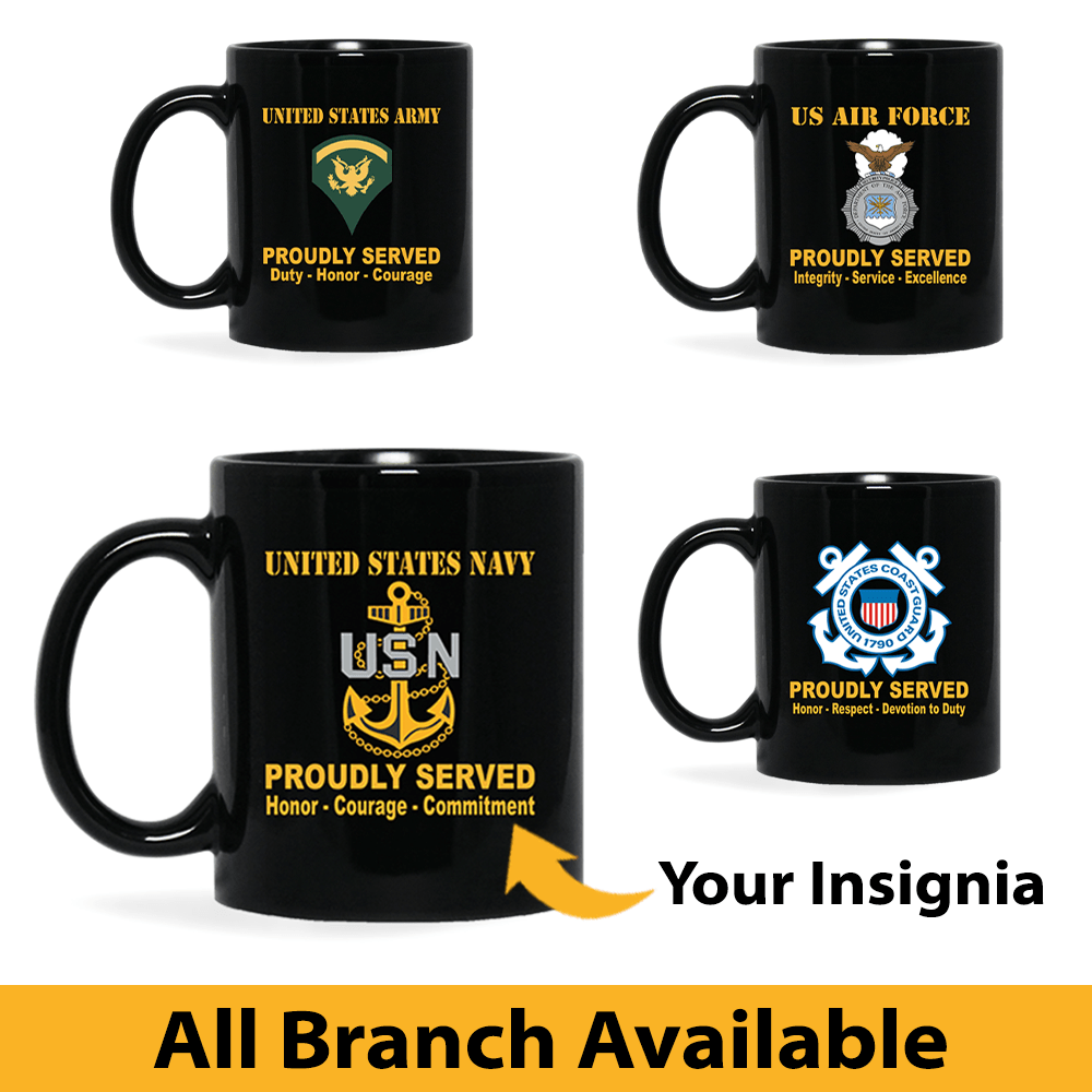 US Military Insignia Proudly Served Core Values 11oz-15oz Black Mug-Mug-AllBranch-Veterans Nation