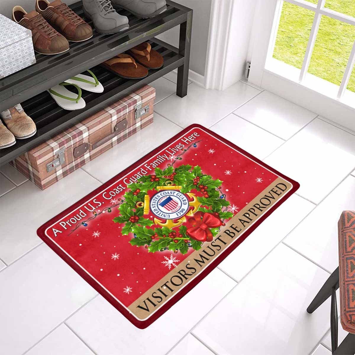 A Proud US Coast Guard Military Family Lives Here-Vistor must be approved Christmas Doormat-Doormat-USCG-Logo-Veterans Nation