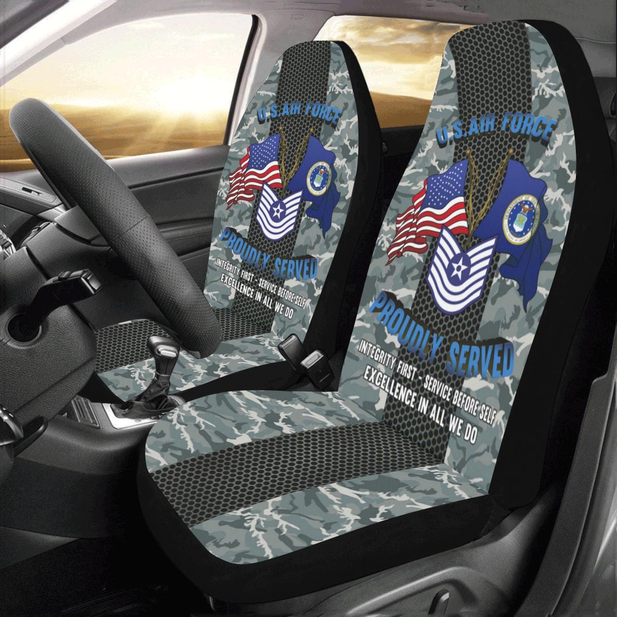 US Air Force E-7 Master Sergeant MSgt E7 Old Style - Car Seat Covers (Set of 2)-SeatCovers-USAF-Ranks-Veterans Nation