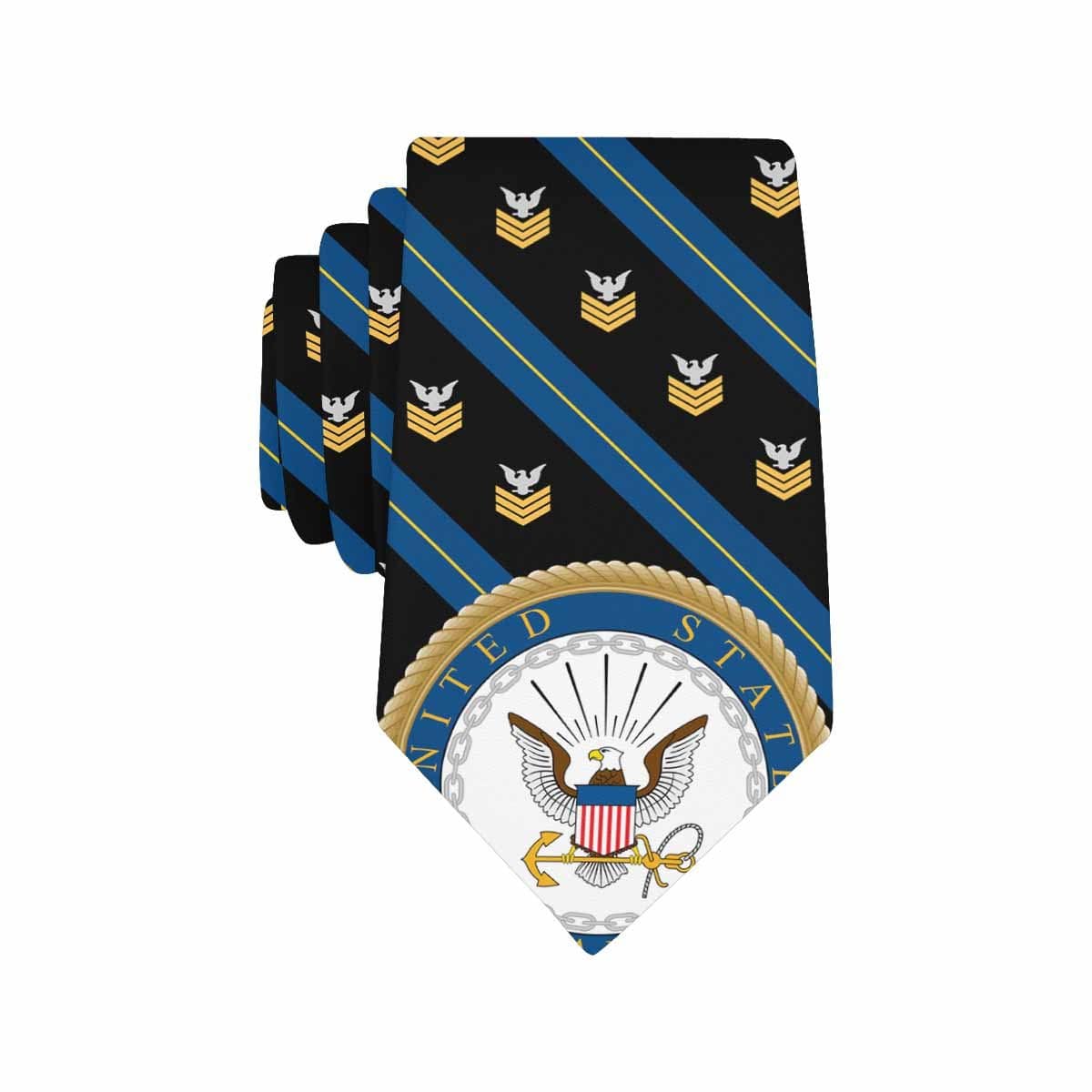 US Navy E-6 Gold Stripe Classic Necktie (Two Sides)-Necktie-Navy-Collar-Veterans Nation