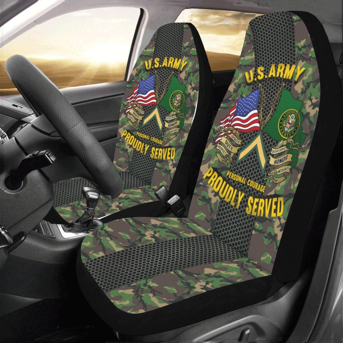 US Army E-2 Private Second Class E2 PV2 Enlisted Soldier- Car Seat Covers (Set of 2)-SeatCovers-Army-Ranks-Veterans Nation