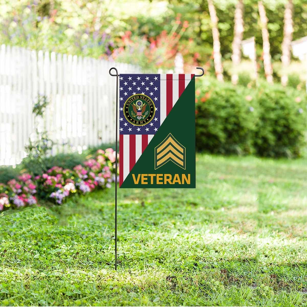 US Army E-5 Sergeant E5 SGT Noncommissioned Officer Veteran Garden Flag/Yard Flag 12 inches x 18 inches Twin-Side Printing-GDFlag-Army-Ranks-Veterans Nation