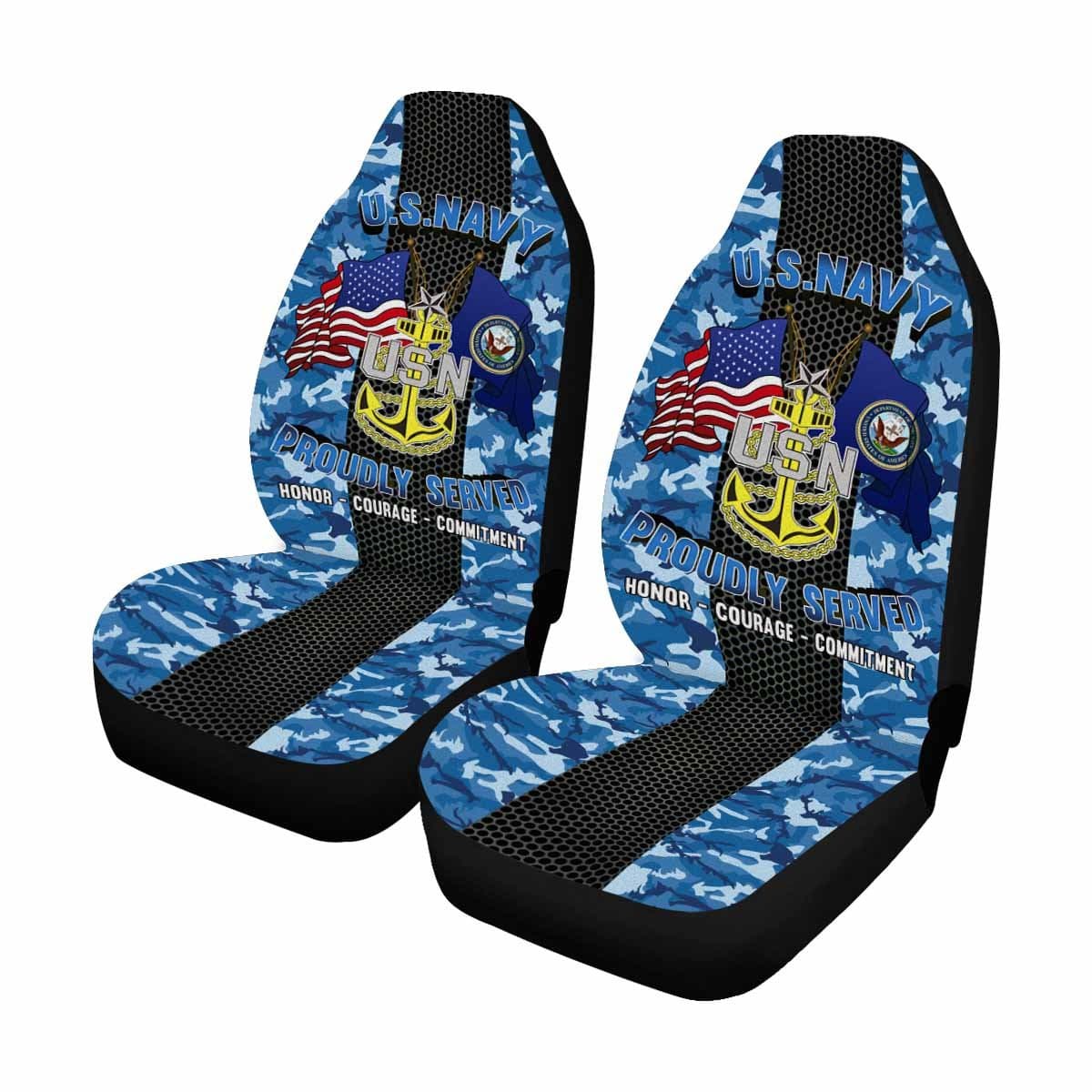 US Navy E-8 Senior Chief Petty Officer E8 SCPO Senior Noncommissioned Officer Collar Device Car Seat Covers (Set of 2)-SeatCovers-Navy-Collar-Veterans Nation