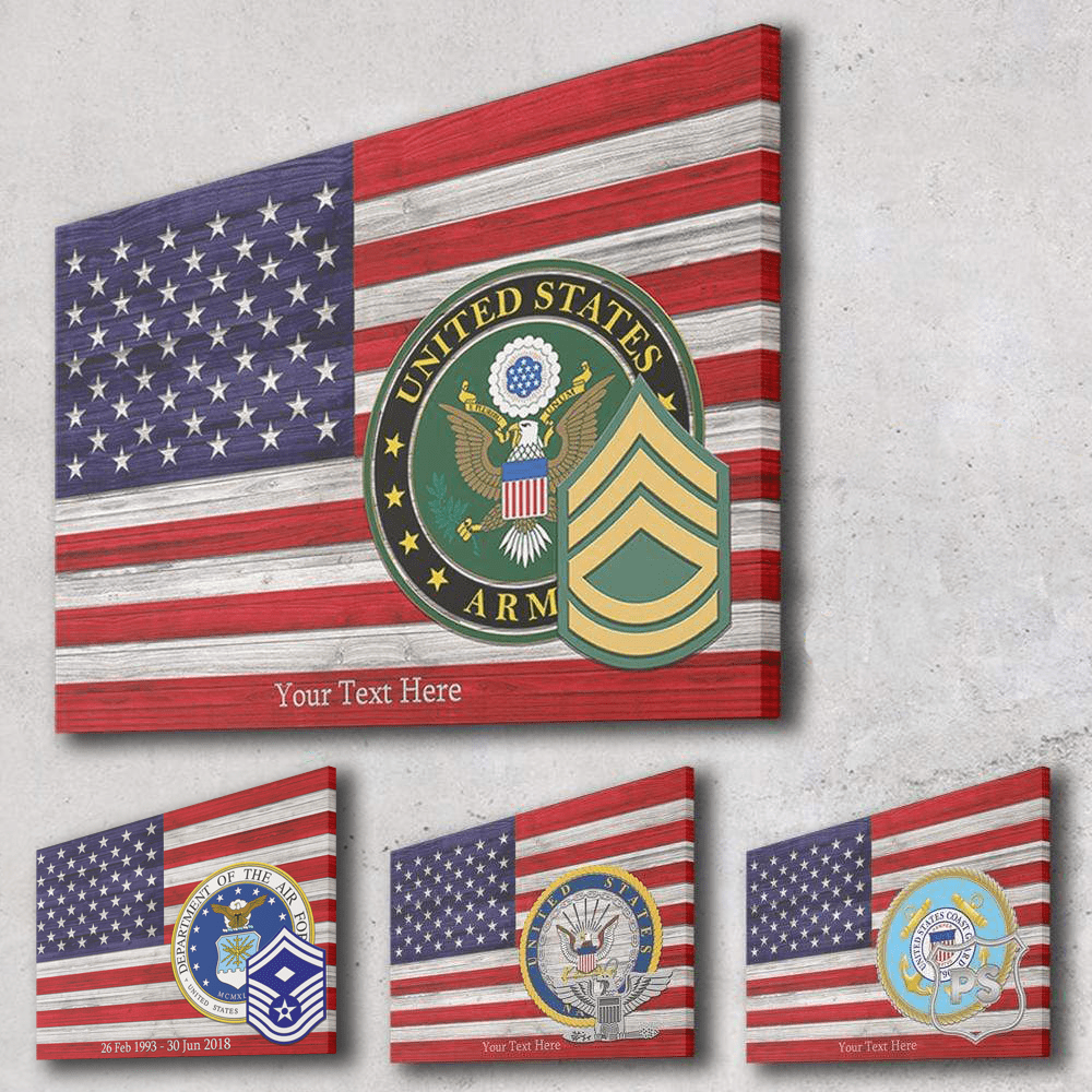 Personalized Canvas 1.5in Frame - American Flag With Military Ranks/Insignia - Personalized Text & Ranks/Insignia-Canvas-Personalized-AllBranch-Veterans Nation