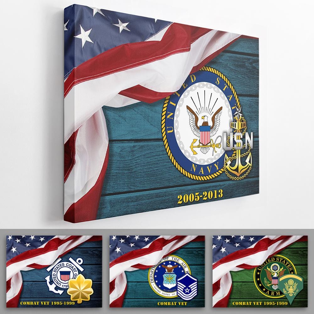 Personalized Canvas 1.5in Frame - USA Flag With Military Ranks/Insignia - Personalized Name & Ranks Wood Background-Canvas-Personalized-AllBranch-Veterans Nation