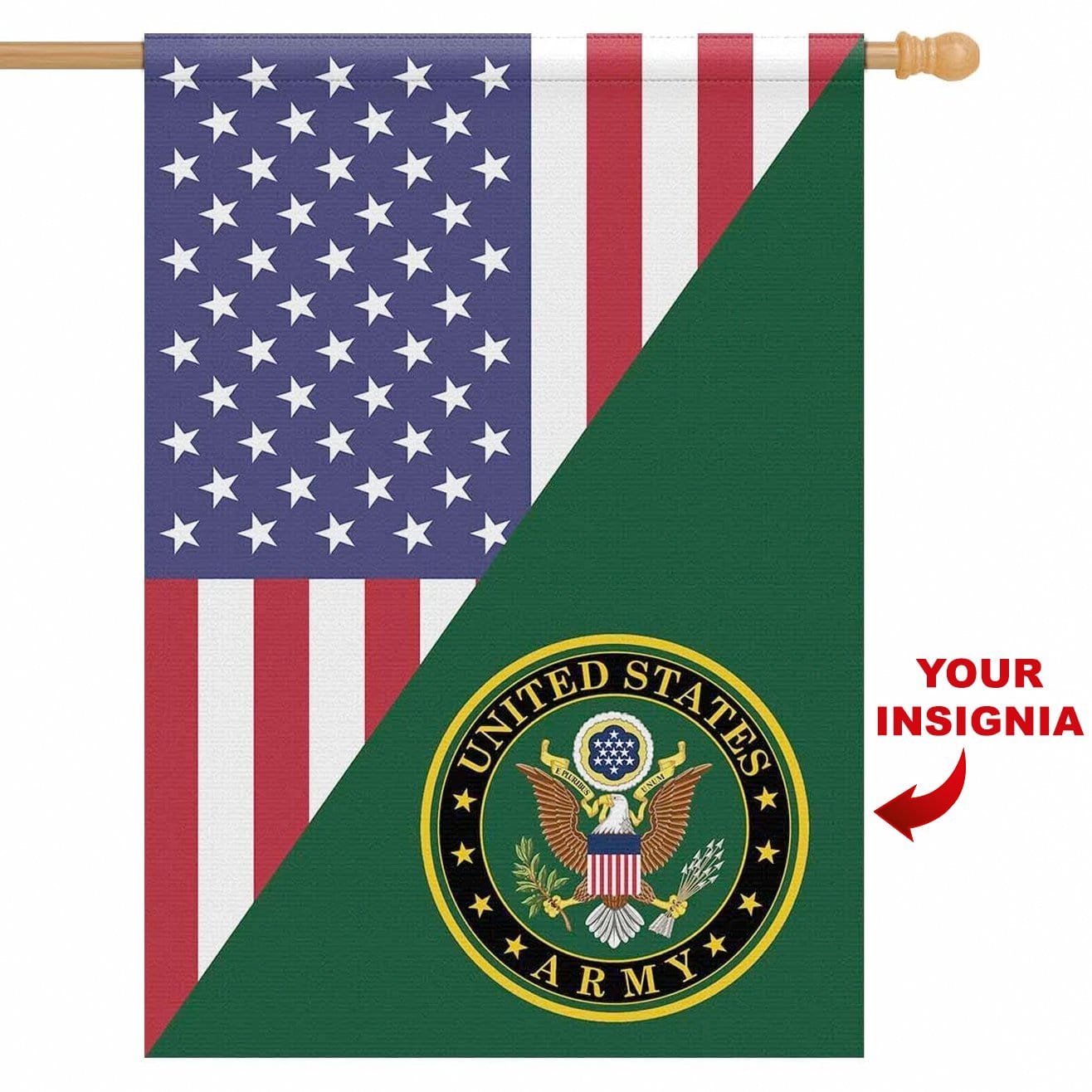 US Army Insignia With America Flag House Flag 28 Inch x 40 Inch Twin-Side Printing-HouseFlag-Army-Veterans Nation