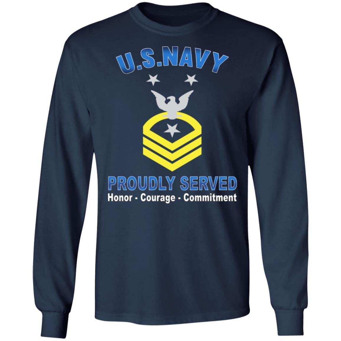 US Navy E-9 Command Master Chief Petty Officer E9 CMDCM Senior Enlisted Advisor Collar Device Proudly Served T-Shirt On Front-Apparel-Veterans Nation