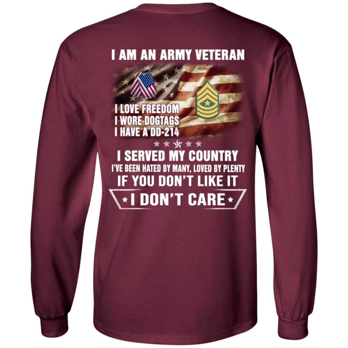 T-Shirt "I Am An Army Veteran" E-9 Sergeant Major(SGM)Rank On Back-TShirt-Army-Veterans Nation